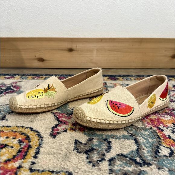 J. CREW Canvas Embroidered Espadrille Shoes Size 7.5 Preppy Luxe Casual Classic - Picture 2 of 9